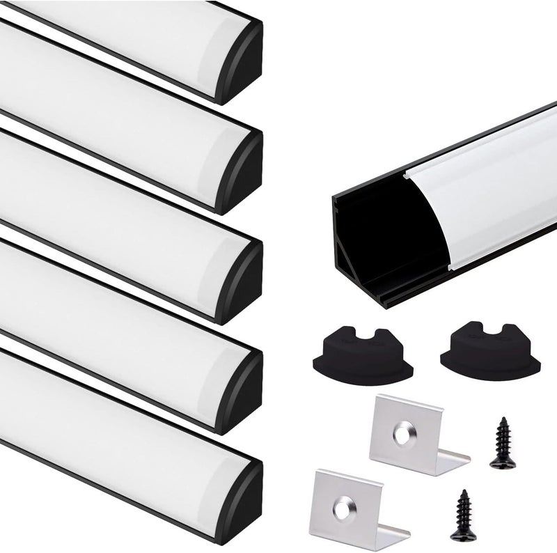 VST 6Pack 3.3 ft Black LED Aluminum Channel with Milky White Cover V Shape 16x16mm, Led Strip Light Track with Accessories for Led Strip Lights in Home Lighting - Image 1